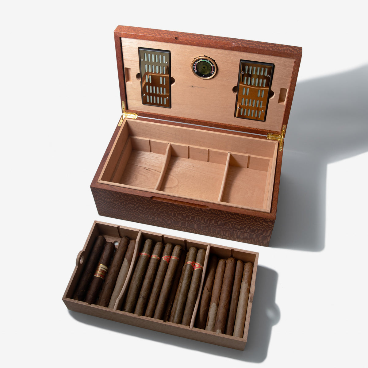Lacewood Cigar Humidor - Spanish Cedar Lined - 80 Count - Personalized Brass Engraving