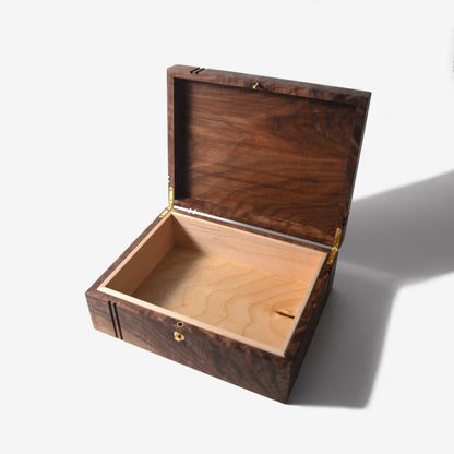 Black Walnut and Maple Keepsake Box - Brass Lock - Personalized Memory Box
