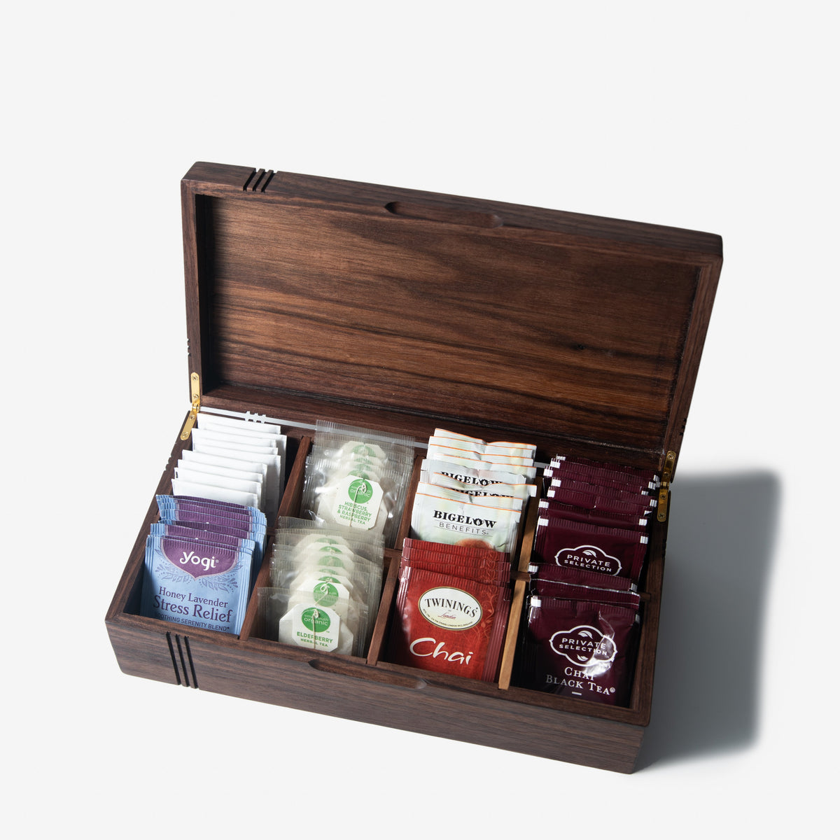Black Walnut Tea Box - 8 Compartment Wooden Tea Chest