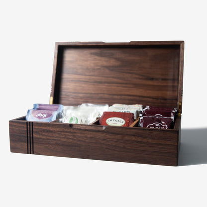 Black Walnut Tea Box - 8 Compartment Wooden Tea Chest