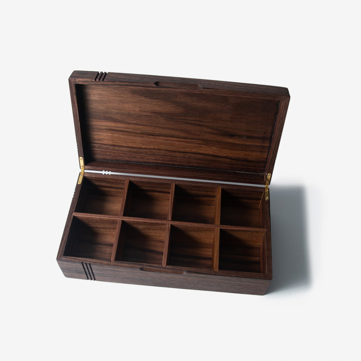 Black Walnut Tea Box - 8 Compartment Wooden Tea Chest