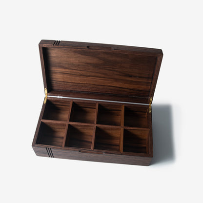 Black Walnut Tea Box - 8 Compartment Wooden Tea Chest
