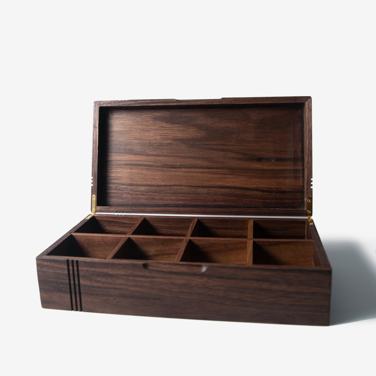 Black Walnut Tea Box - 8 Compartment Wooden Tea Chest