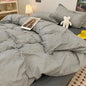 Simple Bedding Set Plaid Sold Color Single Queen Size Duvet Cover No Filling Boys Girls Flat Sheet Pillowcase Kit
