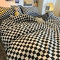 Simple Bedding Set Plaid Sold Color Single Queen Size Duvet Cover No Filling Boys Girls Flat Sheet Pillowcase Kit