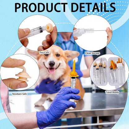 23 Pet Feeding Sets: Contains 50 ml Bottle and Syringe, Nipple, Measuring Cup, Cleaning Brush, Suitable for Puppies and Kittens