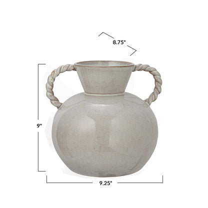 Stoneware Vase with Twisted Handles - Reactive Glaze Ceramic Vase