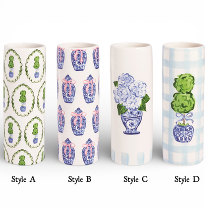 Blue and Green Chinoiserie Ceramic Topiary Vase