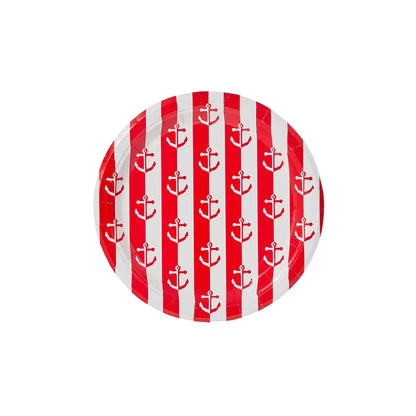 Red Anchor Away Stripes Dessert Plates - 8 Pack