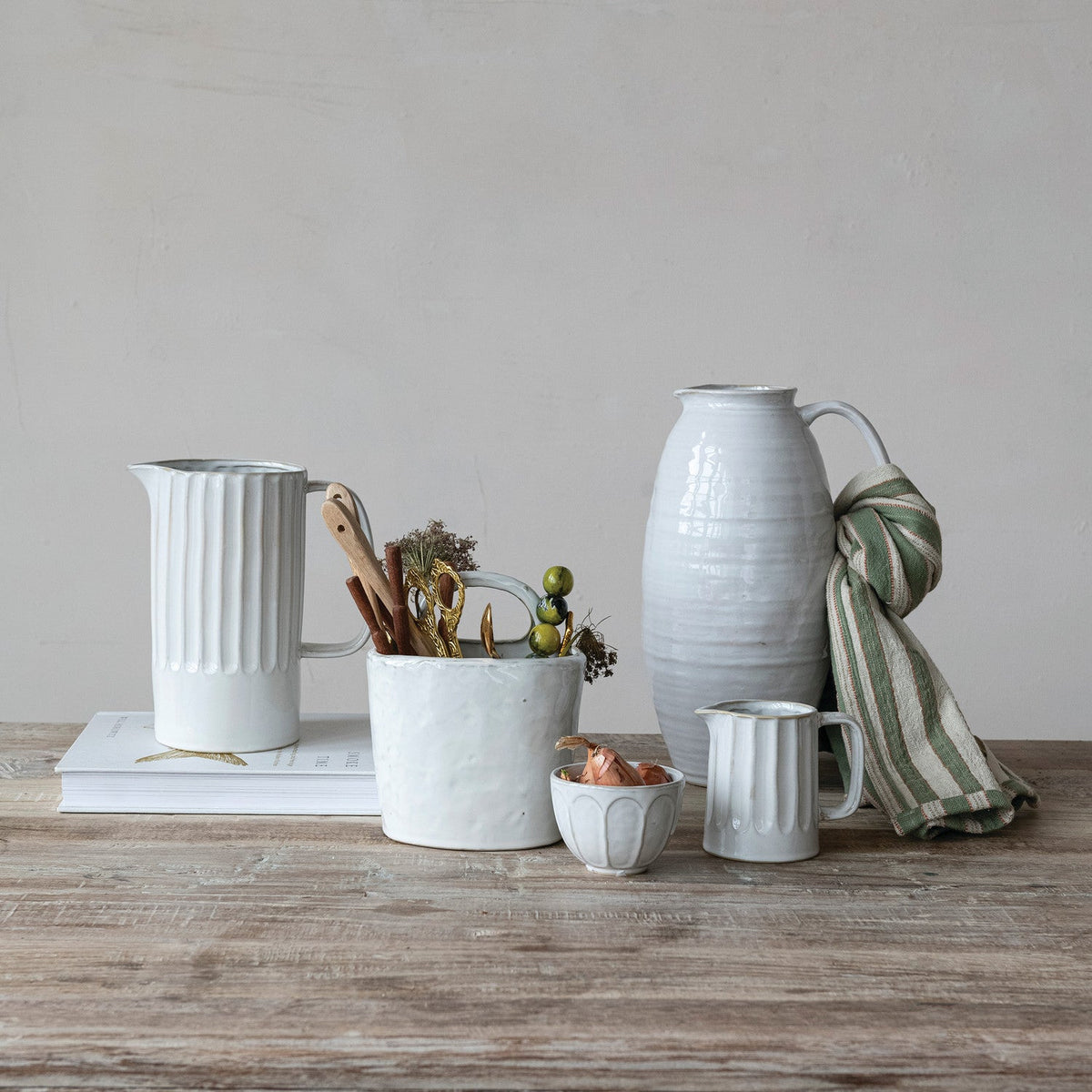White Stoneware Pitcher – 3-3/4 Quart, 12.5"