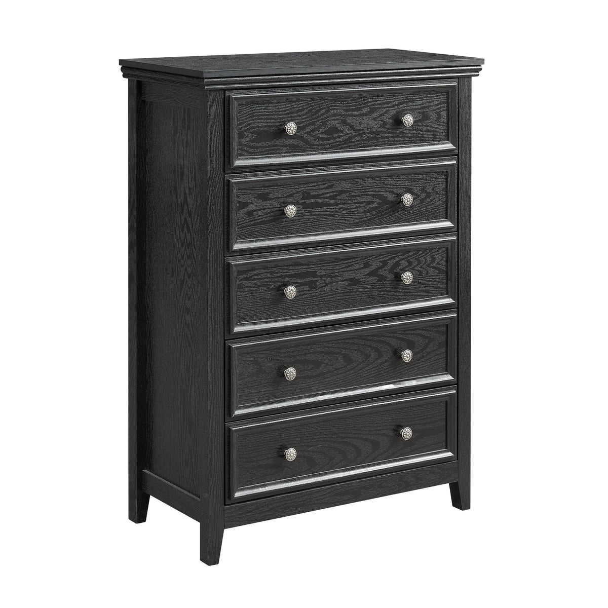 Modern 5-Drawer Black Dresser with Metal Handles - Black