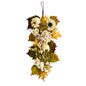 33" Fall Sunflower, Hydrangea and White Pumpkin Artificial Autumn Teardrop
