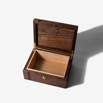 Black Walnut and Maple Keepsake Box - Brass Lock - Personalized Memory Box