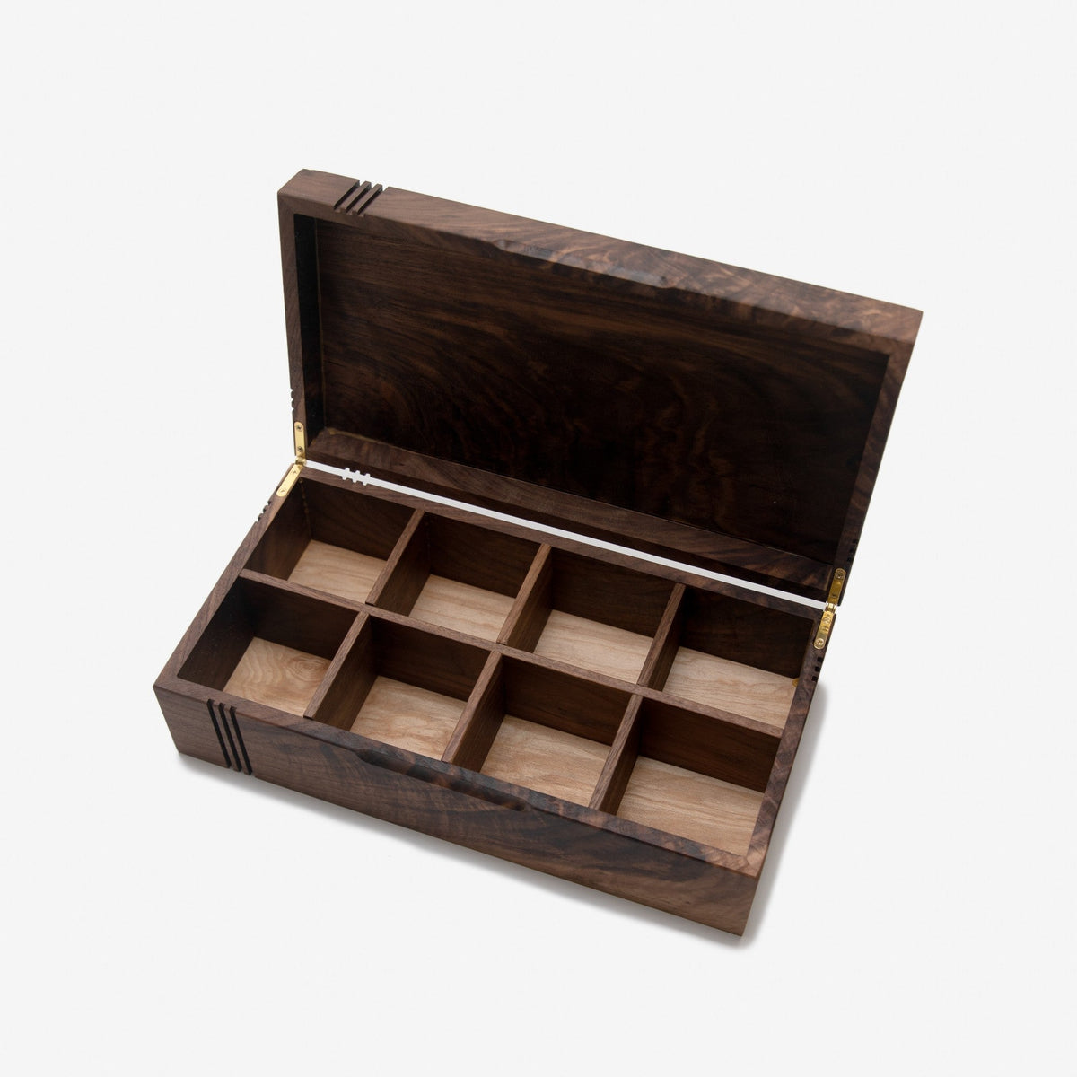 Black Walnut Tea Box - 8 Compartment Wooden Tea Chest