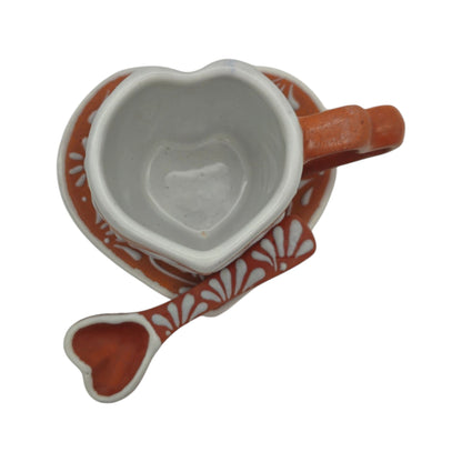 Brown Talavera Heart Mug Set | Cup, Plate & Spoon