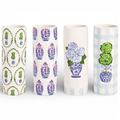 Blue and Green Chinoiserie Ceramic Topiary Vase