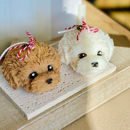Cute Puppy Sculpture Candle – Hand-Poured Soy Wax | Ivory, Brown & Pink