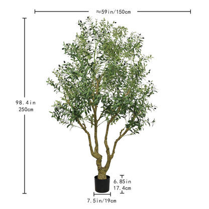 Artificial Olive Tree Large With Trunk, Indoor / Outdoor Decorative Plant For Living Room - Green