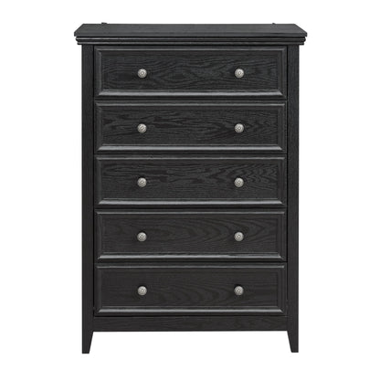 Modern 5-Drawer Black Dresser with Metal Handles - Black