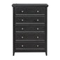 Modern 5-Drawer Black Dresser with Metal Handles - Black