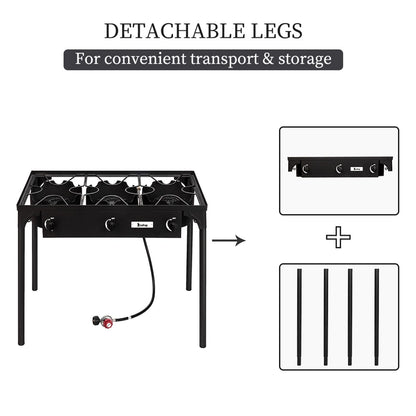 225,000 BTU Outdoor Propane Camp Stove – 3 Burner Cooker