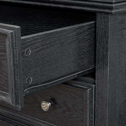 Modern 5-Drawer Black Dresser with Metal Handles - Black