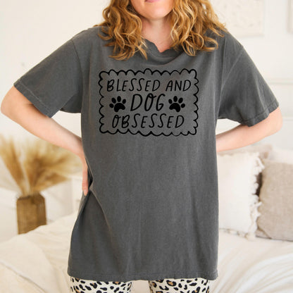 Dog Lover T-Shirt - Blessed & Dog Obsessed Comfort Colors Tee With Paw Prints