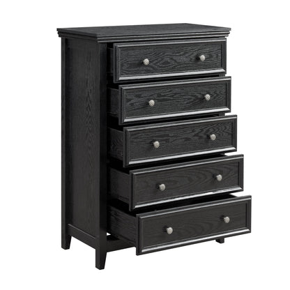 Modern 5-Drawer Black Dresser with Metal Handles - Black