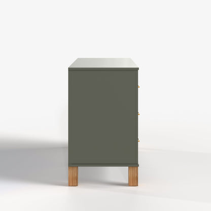 6-Drawer Double Dresser with Solid Wood Legs - Olive