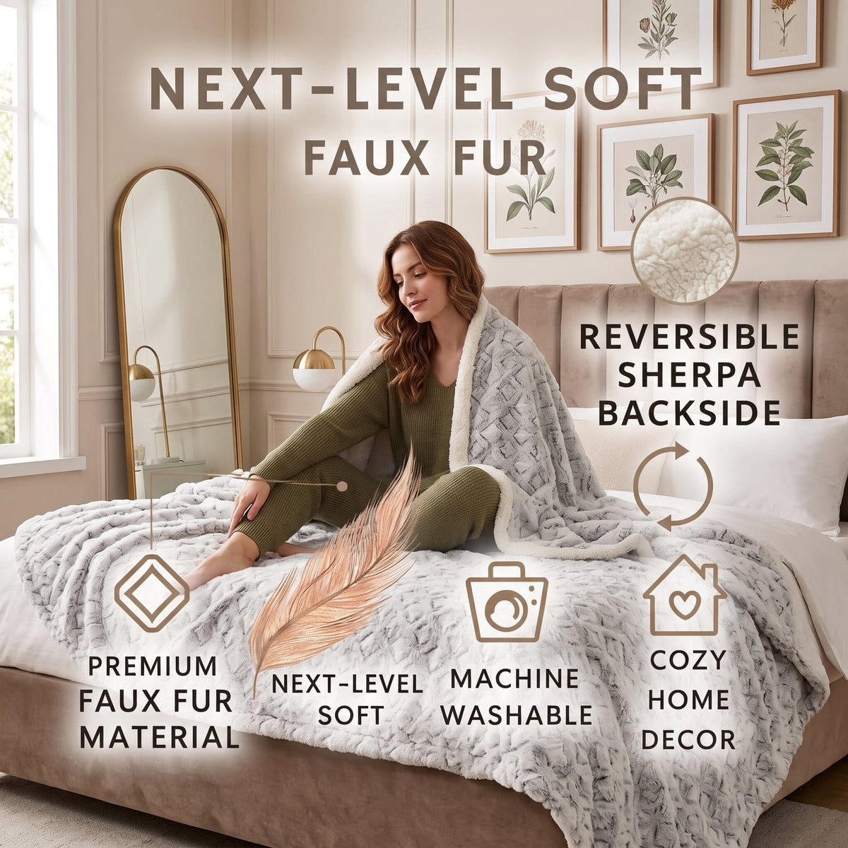 DaDa Bedding Milky White Purple Faux Fur Sherpa Throw Blanket