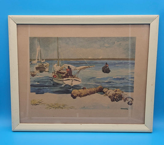 Framed Art Print - Midcentury Nassau Coastal Artwork by Winslow Homer 18.75x15