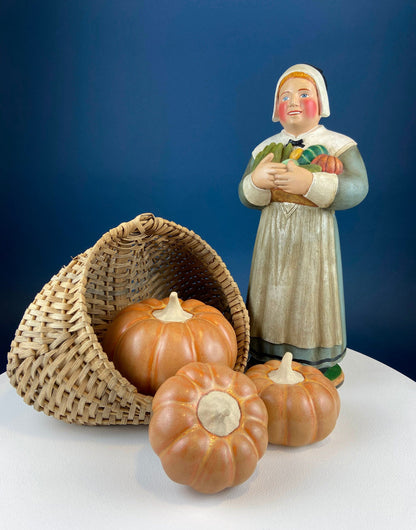 Vintage Papier Mache Jack-O-Lantern. Large Pumpkin Basket. Cute Hand Painted Face. Crackle Paint. Ribbon Handle. Halloween Candy Give Away.