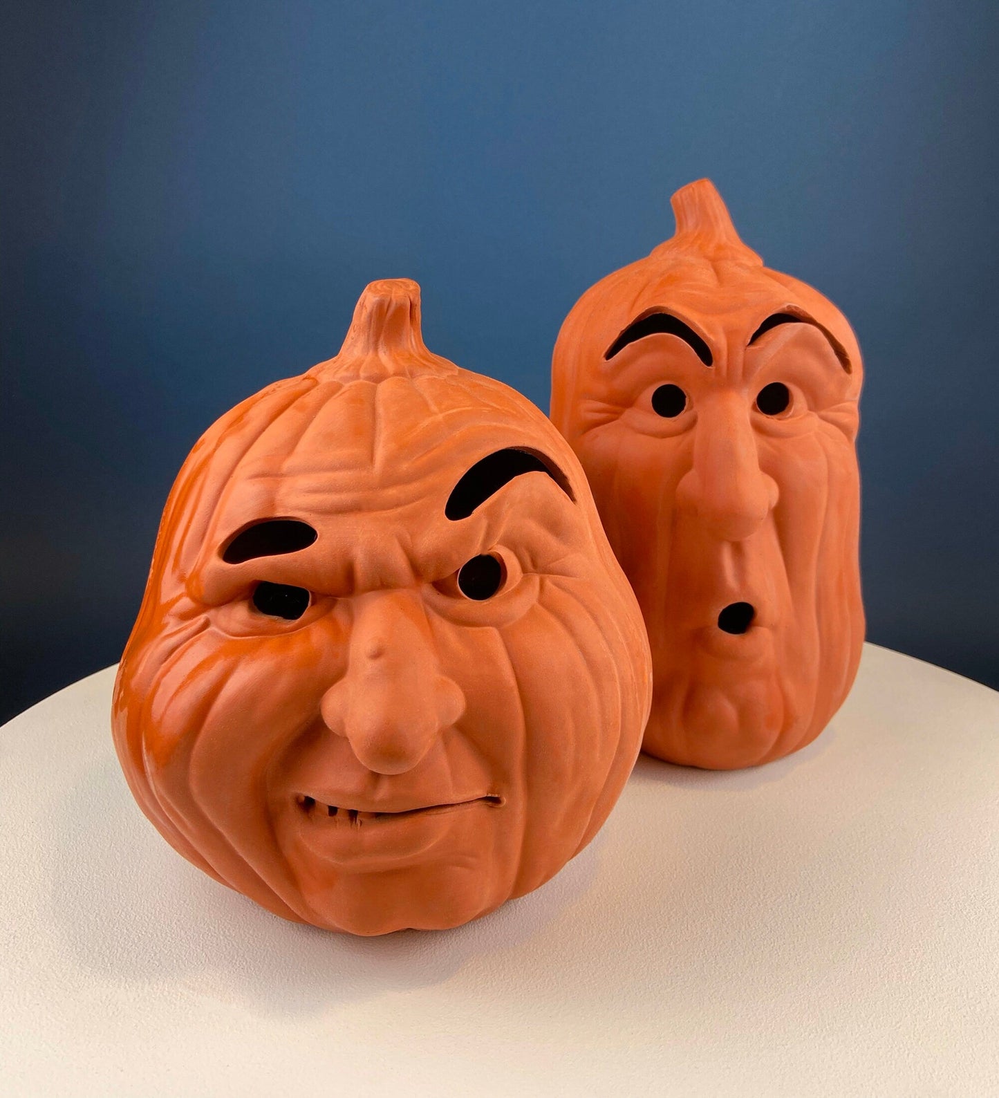 Vintage Papier Mache Jack-O-Lantern. Large Pumpkin Basket. Cute Hand Painted Face. Crackle Paint. Ribbon Handle. Halloween Candy Give Away.