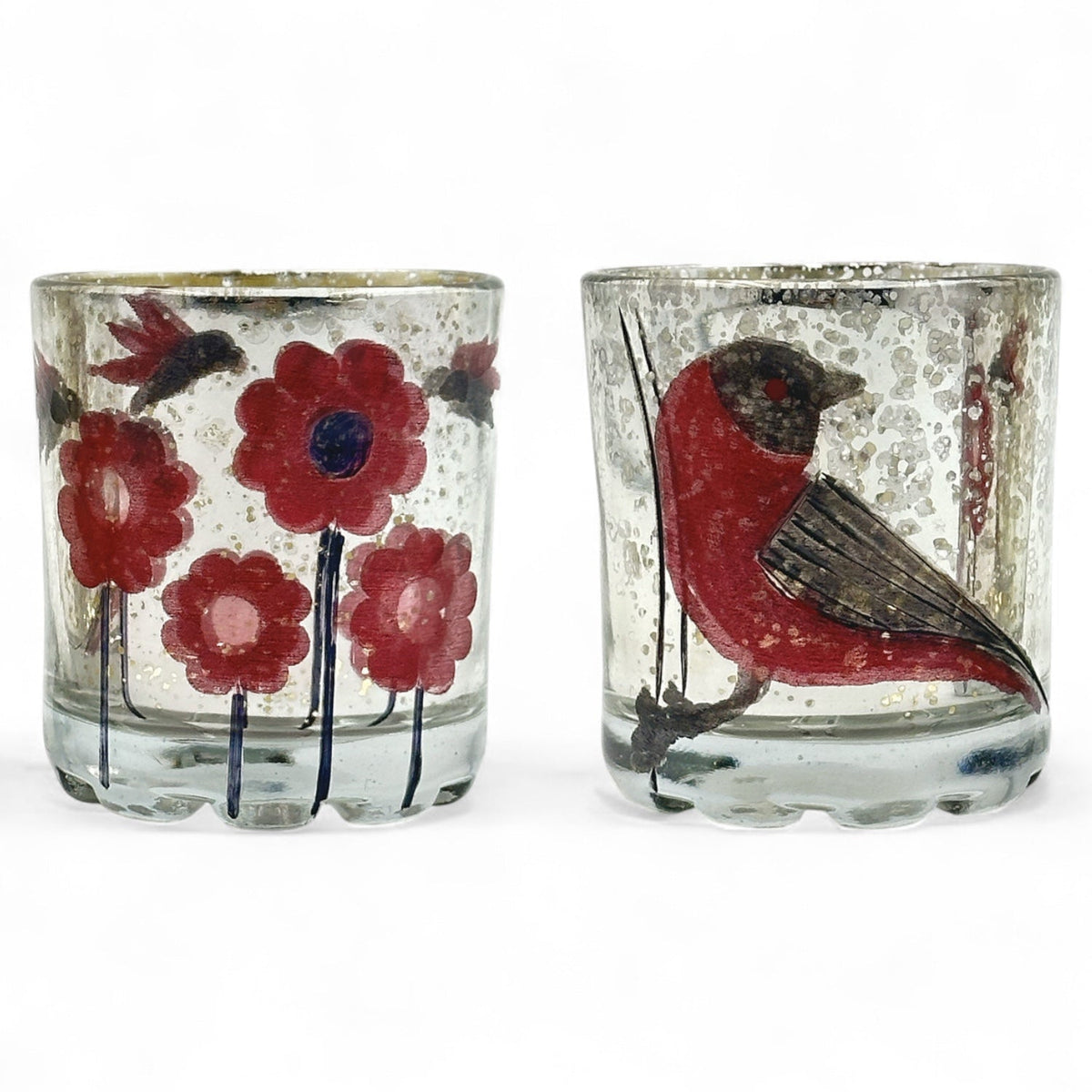 Bird & Flower Mercury Glass Tealight Holders