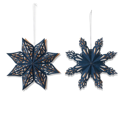 Navy & Gold Recycled Paper Snowflake Ornaments