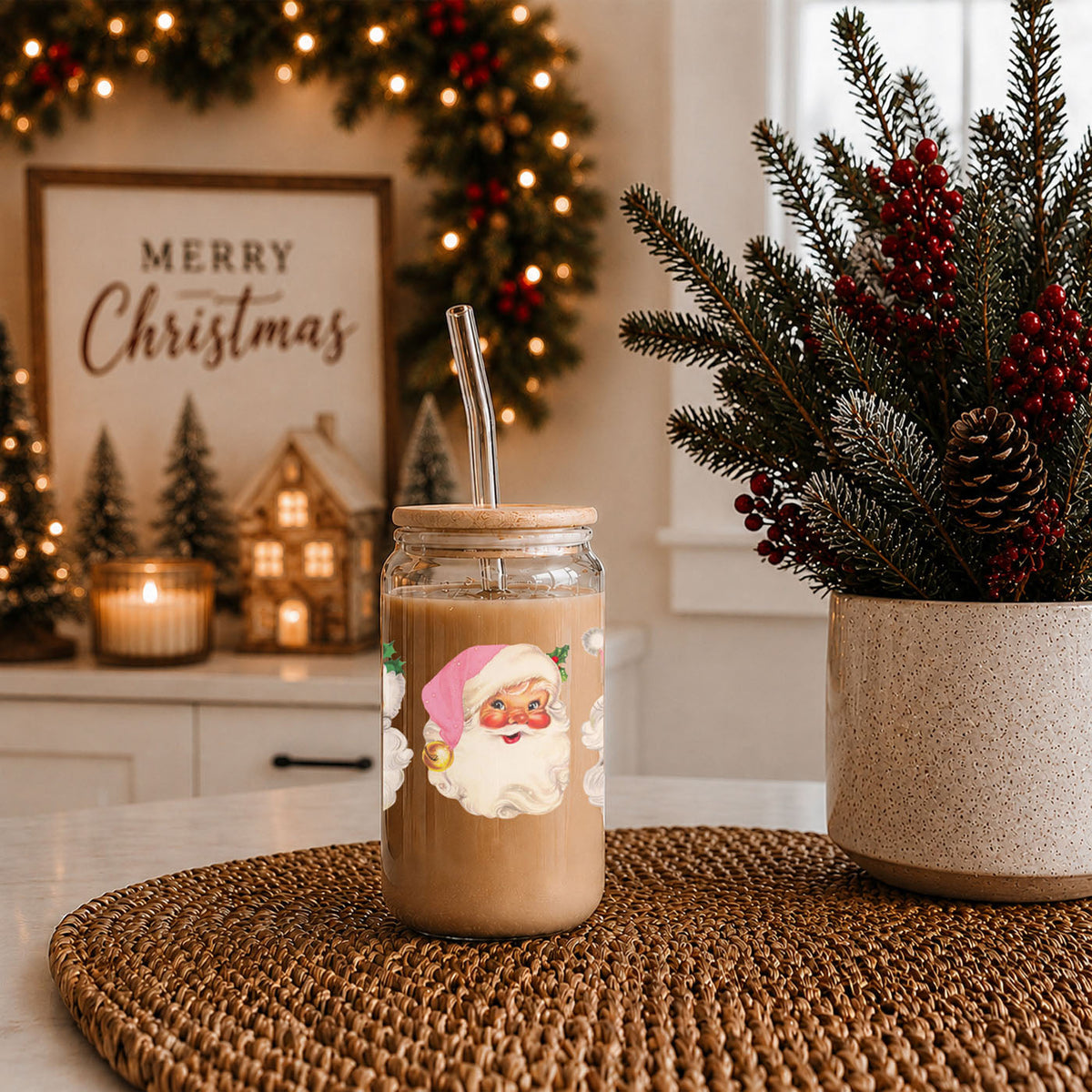 Vintage Pink Santa 17oz