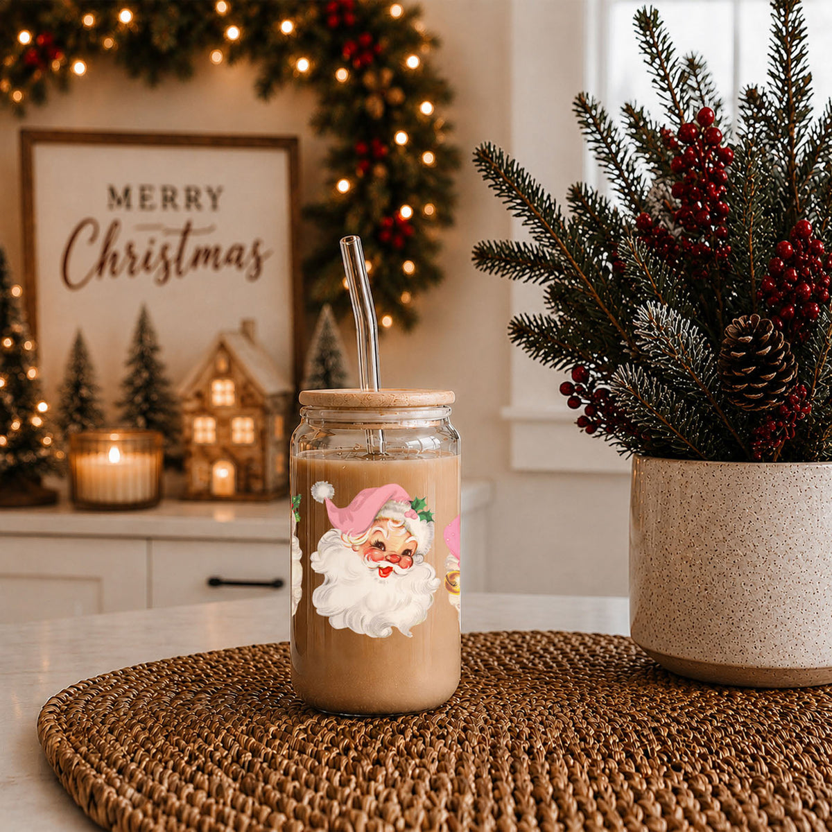 Vintage Pink Santa 17oz