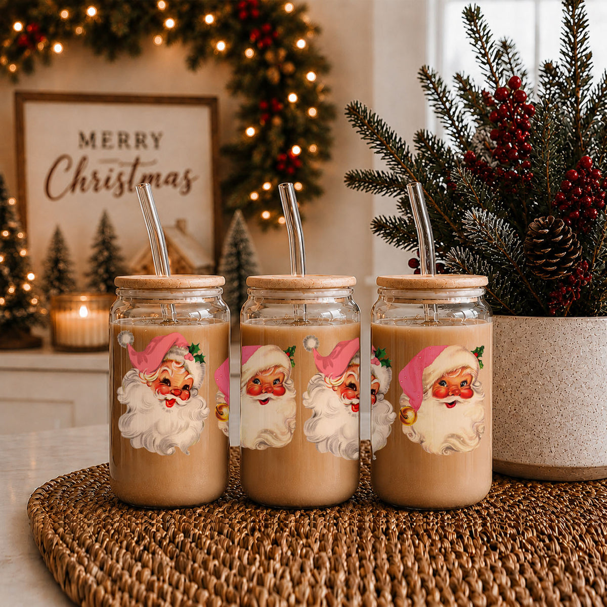 Vintage Pink Santa 17oz