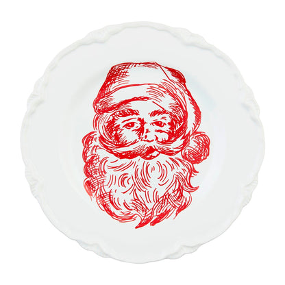 Red Santa Face Toile Dessert Plate