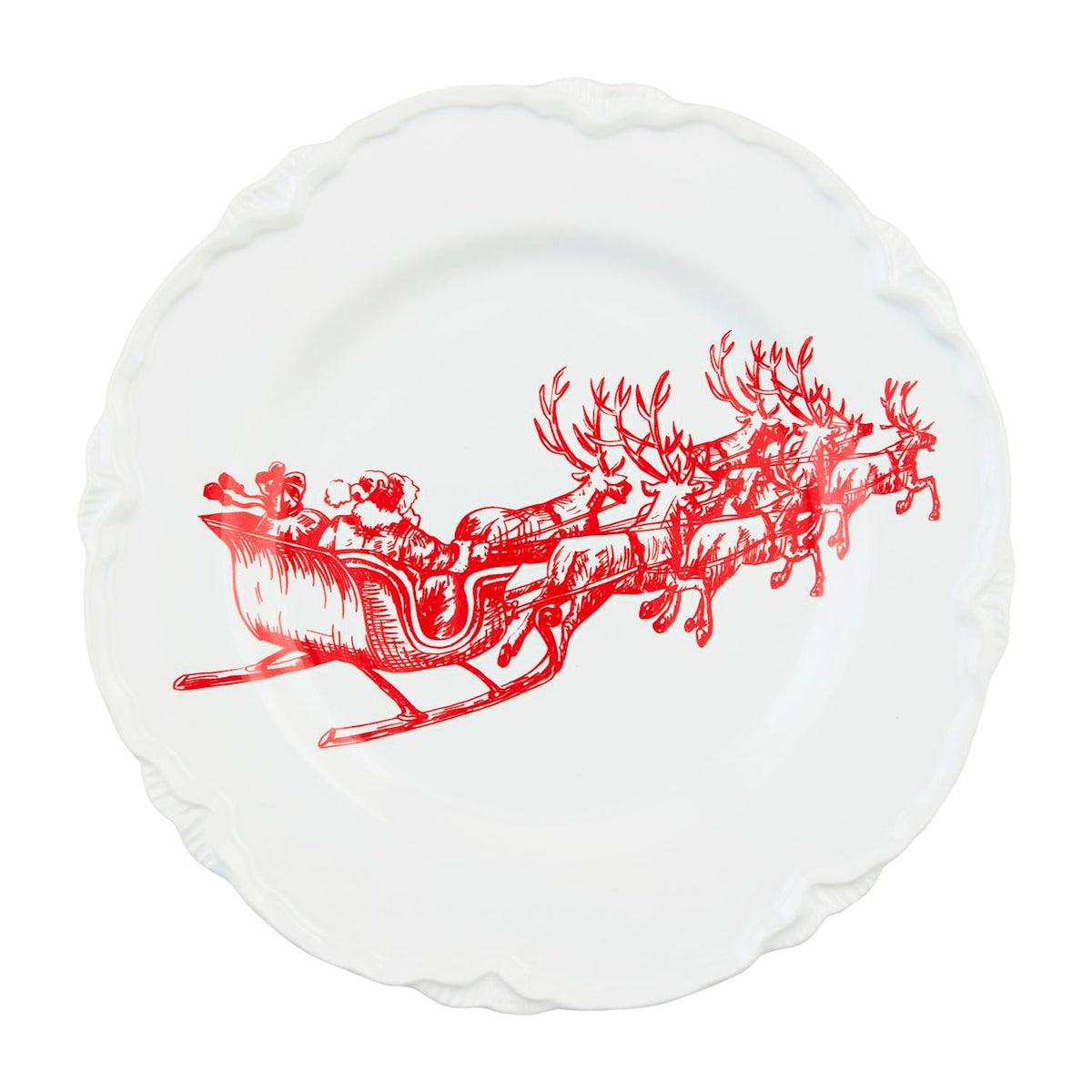Red Santa's Sleigh Toile Dessert Plate